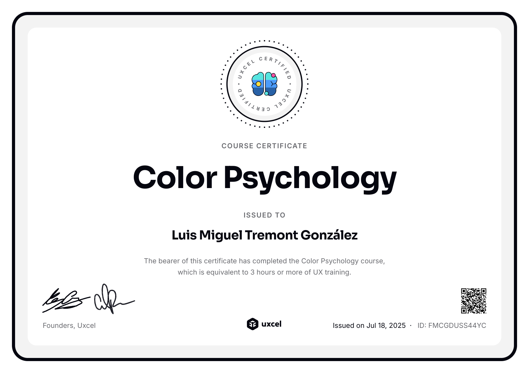 Luis Miguel Tremont González's certificate